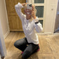 Sofie is 170 cm tall and wears size M. | white